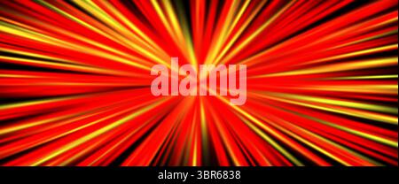 Sfondo a raggi luminosi arancioni radiali Sunburst. Raggi di sole arancioni, esplosione dinamica di energia brillante per l'estate, fumetti, design per le vacanze, poster Illustrazione Vettoriale