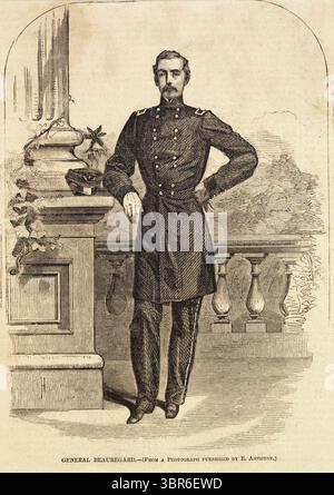 5 agosto 2010: Pierre Gustave Toutant Beauregard, generale, Confederate States Army, American Civil War, full-length Portrait, indossare l'uniforme, illustrazione da una fotografia di E. Anthony, Harper's Weekly, 1861 (immagine di credito: © JT Vintage/Glasshouse via ZUMA Wire) Foto Stock