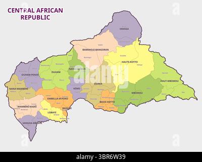 Mappa dei comuni della Repubblica Centrafricana e delle divisioni amministrative Illustrazione Vettoriale