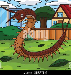 Insetto Centipede animale colorato cartone animato Illustrazione Vettoriale