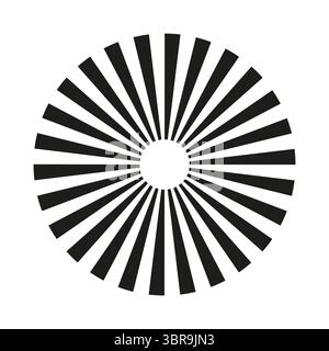 Linee circolari di raggi. Elemento travi circolari. Sunburst, forma a stella isolata su sfondo bianco. Strisce radiali, radiali e di Unione. Astratto Illustrazione Vettoriale