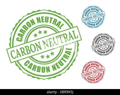 Un set di timbri con certificazione verde, icone in gomma verde verde verde Grunge Illustrazione Vettoriale