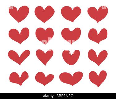 Set di cuori. Elementi di design per San Valentino. Collezione di cuori disegnati a mano. Illustrazione vettoriale isolata su sfondo bianco. Illustrazione Vettoriale