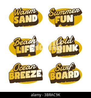 Etichette con effetti di testo divertenti per l'estate e la spiaggia per design divertenti e creativi Illustrazione Vettoriale