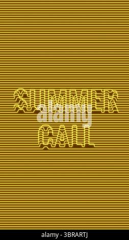 Frase Summer Call visualizzata in tipografia a righe gialle su sfondo scuro, che combina un design di linea retrò-futuristico con una vivace stagione Foto Stock