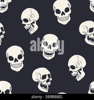 Motivo senza cuciture con teschi colorati disegnati a mano Illustrazione Vettoriale