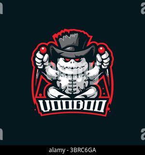 design vettoriale con logo della mascotte voodoo e design moderno per la stampa di badge, emblemi e t shirt. illustrazione voodoo arrabbiata. Illustrazione Vettoriale