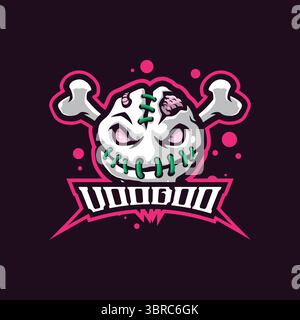 Design vettoriale con logo della mascotte voodoo e design moderno per la stampa di badge, emblemi e t shirt. Illustrazione della testa voodoo. Illustrazione Vettoriale
