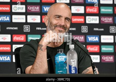 East Rutherford, Stati Uniti. 11 luglio 2025. Enzo Maresca, allenatore del Chelsea Football Club, parla a una conferenza stampa due giorni prima della partita delle finali della Coppa del mondo per club 2025 contro il Paris Saint-Germain, al MetLife Stadium, East Rutherford, NJ, 11 luglio, 2025. (foto di Anthony Behar/Sipa USA) credito: SIPA USA/Alamy Live News Foto Stock
