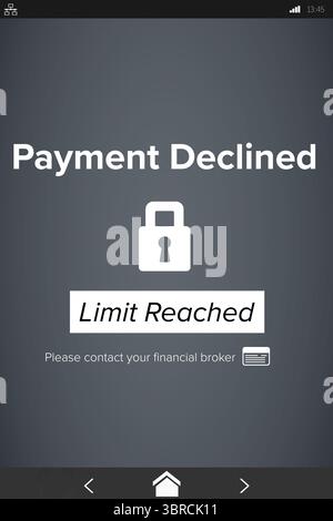 Testo pagamento rifiutato sul display mobile Foto Stock