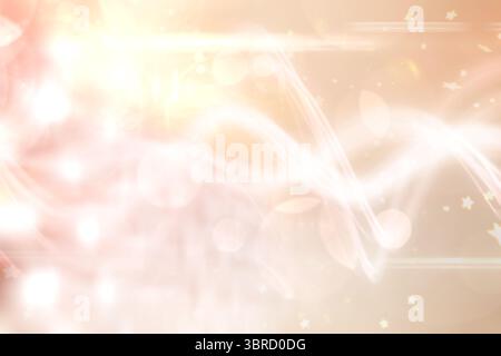 Il design piatto presenta un motivo luminoso su tela trasparente con bokeh di pesca e striature a stella Foto Stock