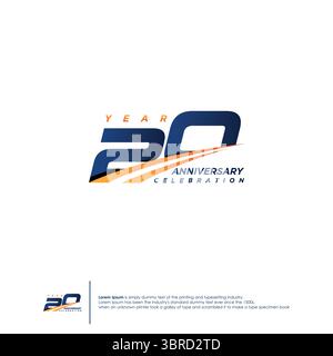 20 anni anniversario design logotipo modello di design piatto. Illustrazione vettoriale Illustrazione Vettoriale