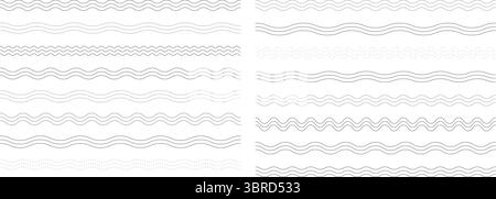 Set di linee ondulate. Raccolta linee ondulate e tratteggiate su sfondo bianco. Elegante set di bordi Illustrazione Vettoriale