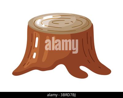 Un'affascinante illustrazione disegnata a mano di un ceppo d'albero marrone con venature di legno visibili e corteccia testurizzata. Questa grafica digitale rustica è perfetta Illustrazione Vettoriale