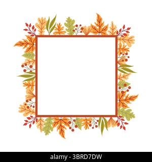 Cornice autunnale con foglie, rami e frutti di bosco Illustrazione Vettoriale