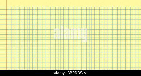 Foglio giallo per notebook con griglia e linee rigate. Carta legale a scacchi per uso scolastico e in ufficio Illustrazione Vettoriale