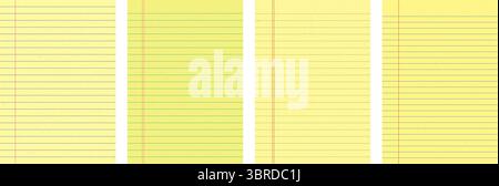 Set di carta rivestita in giallo per appunti per studenti e uffici. Modello per memo e note Illustrazione Vettoriale