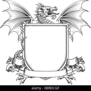 Stemma araldico Dragon Crest Shield Illustrazione Vettoriale