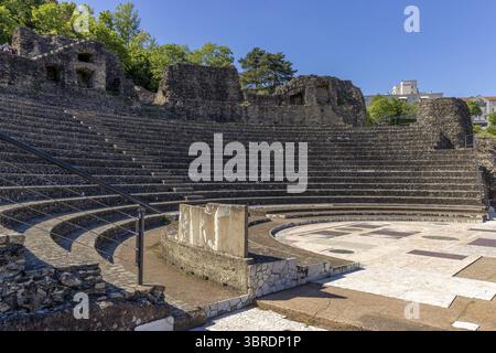 Piccolo anfiteatro romano Odeon di Lione in cima alla collina di Fourviere, Lione, Alvernia-Rodano-Alpi, Metropole de Lyon, Francia Foto Stock
