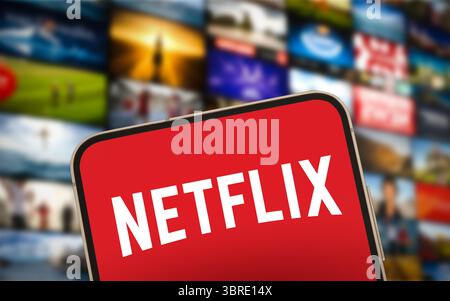 Logo Netflix visualizzato sul dispositivo mobile Foto Stock