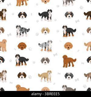 Clipart del mix di cani Bernedoodle. Set di colori per tutti i rivestimenti. Mix di spaghetti per cani alla Bernese. Illustrazione vettoriale Illustrazione Vettoriale