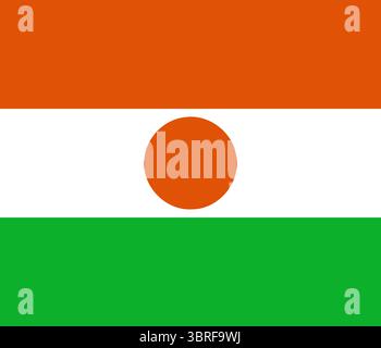 Bandiera del Niger - bandiera nazionale ufficiale con strisce orizzontali arancioni, bianche e verdi e disco arancione centrale, simbolo della repubblica dell'Africa occidentale Illustrazione Vettoriale