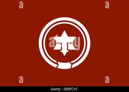 Bandiera ufficiale della città di Matsumoto, prefettura di Nagano, Giappone, campo viola con emblema bianco stilizzato, bandiera municipale giapponese, illustrazione vettoriale Illustrazione Vettoriale