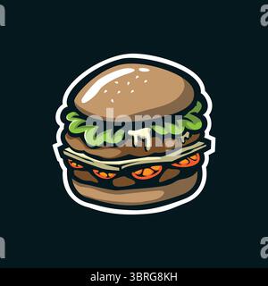 Design vettoriale con logo della mascotte Burger con design moderno per la stampa di badge, emblemi e t shirt. Illustrazione Burger per il logo food. Illustrazione Vettoriale
