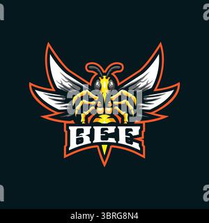 Design vettoriale con logo della mascotte Bee con design moderno per la stampa di badge, emblemi e t shirt. Illustrazione delle api per la squadra sportiva. Illustrazione Vettoriale