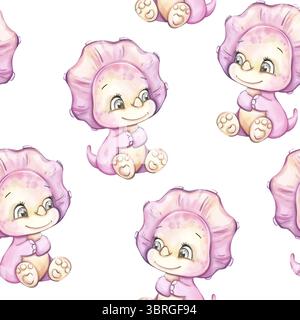 Grazioso motivo ad acquerello senza cuciture con adorabili creature in pose giocose, ideale per il design di sfondo o carta da parati Illustrazione Vettoriale