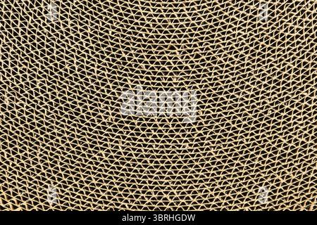 Vista ravvicinata del vecchio cartone ondulato da utilizzare come palo per graffiare il gatto, sfondo, orizzontale, vista dall'alto Foto Stock