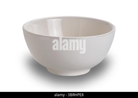 Vista ad angolo elevato del recipiente in ceramica bianco vuoto isolato su sfondo bianco con percorso di ritaglio Foto Stock
