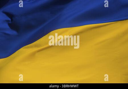 National giallo blu di primo piano della bandiera dell'Ucraina Foto Stock