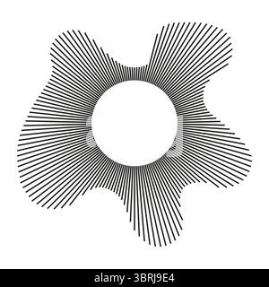 Onda circolare. Schema delle linee di suoneria. Telaio radiale. Telaio ondulato. Raggio radiale. Modello nero ondulato. Spettro radiale logo equalizzatore. Voce piatta Illustrazione Vettoriale