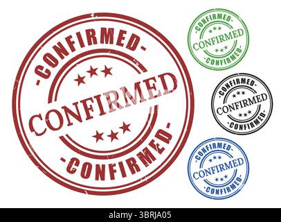 Una raccolta di timbri confermati in stile Grunge, icone vettore di approvazione verificata Illustrazione Vettoriale