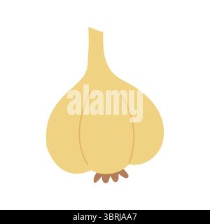 Bulbo d'aglio minimale in giallo tenue, ideale per siti web culinari, etichette di spezie, o immagini biologiche a tema fattoria che promuovono benefici per la salute delle erbe Illustrazione Vettoriale