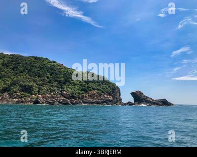 Capo Nghe (Mui Nghe), la roccia più orientale della penisola di Son tra, sembra da lontano un Nghe (un animale sacro del popolo dell'Asia orientale, sia cane che leone) Foto Stock