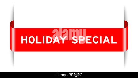 Banner per etichette inserito di colore rosso con la parola Holiday Special su sfondo bianco Illustrazione Vettoriale