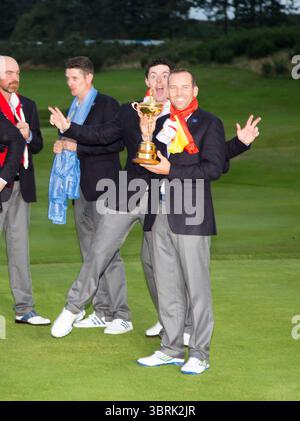 Nel terzo giorno singolo Ryder Cup 2014, Gleneagles, Scotland foto Credit: Mark Newcombe / visionsingolf.com la Ryder Cup 2014 è stata la 40esima edizione di questo prestigioso torneo biennale di golf tra squadre provenienti da Europa e Stati Uniti. Tenuto dal 26 al 28 settembre 2014, al PGA Centenary Course di Gleneagles in Scozia, l'Europa difese con successo il titolo con una vittoria dominante.​ Foto Stock