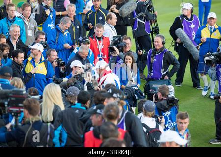 Nel terzo giorno singolo Ryder Cup 2014, Gleneagles, Scotland foto Credit: Mark Newcombe / visionsingolf.com la Ryder Cup 2014 è stata la 40esima edizione di questo prestigioso torneo biennale di golf tra squadre provenienti da Europa e Stati Uniti. Tenuto dal 26 al 28 settembre 2014, al PGA Centenary Course di Gleneagles in Scozia, l'Europa difese con successo il titolo con una vittoria dominante.​ Foto Stock
