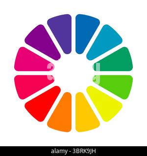 Ruota dei colori. Tavolozza dello spettro colore cerchio. Modello per la scuola d'arte. Mockup multicolore. Elemento infografico. Guida dei colori. Diagramma a torta. Colore Illustrazione Vettoriale