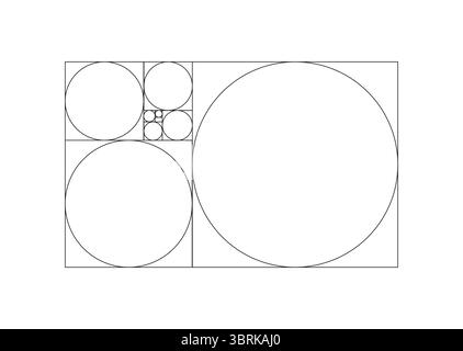 Modello con rapporto d'oro. Matrice Fibonacci, forma dei numeri. Metodo Golden section mockup. Cornice delle proporzioni di armonia. Modello grafico del profilo. Illustrazione Vettoriale