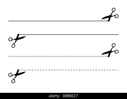 Set di linee di taglio a forbice tratteggiate e piane - Set di linee di taglio Illustrazione Vettoriale