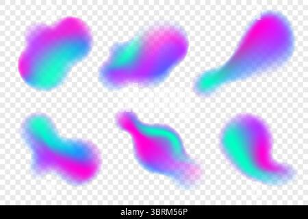 Forme sfumate astratte su sfondo bianco. Elementi morbidi fluidi blu e rosa. La gradazione dell'aura liquida vettoriale bolle e schizzi. Organico Illustrazione Vettoriale