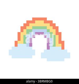 Illustrazione vettoriale a 8 bit in pastello cute Pixel Rainbow per Game, Sticker e Kids Design Illustrazione Vettoriale