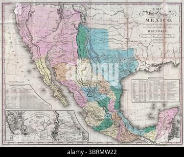 Mappa degli Stati Uniti del Messico (Tanner, 1846). Foto Stock