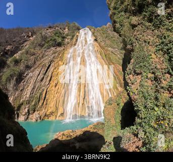 Cascadas de El Chiflon, cascate di Chiflon, Centro Ecoturistico Cascadas el Chiflon, stato messicano del Chiapas vicino ai confini con il Guatemala, panorama paesaggistico Foto Stock
