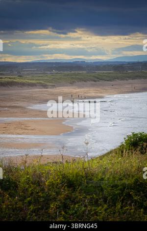 Hazy Golden Hour a Seaton Sluice Beach, Northumberland, luglio 2025 Foto Stock
