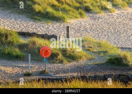 Hazy Golden Hour a Seaton Sluice Beach, Northumberland, luglio 2025 Foto Stock