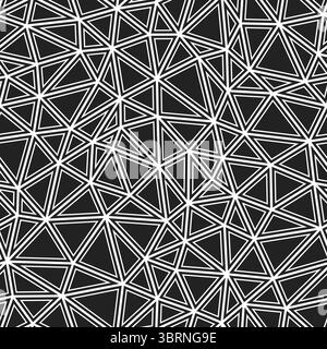 Sfondo geometrico. Dimensioni compatte dei triangoli. Forme solide nei telai. Stile bianco e nero. Modello ripetibile. Fantastici tessere vettoriali. Neutro scuro. Illustrazione Vettoriale